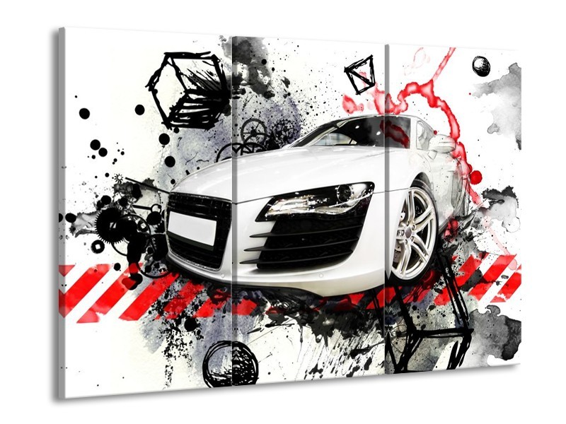 Canvas schilderij Audi | Rood, Zwart, Wit | 90x60cm 3Luik