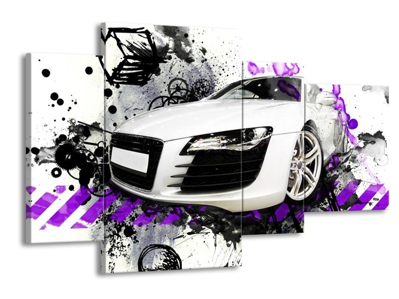Glas schilderij Audi | Paars, Zwart, Wit | 120x75cm 4Luik