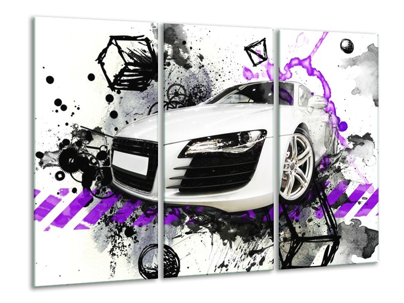 Canvas schilderij Audi | Paars, Zwart, Wit | 120x80cm 3Luik