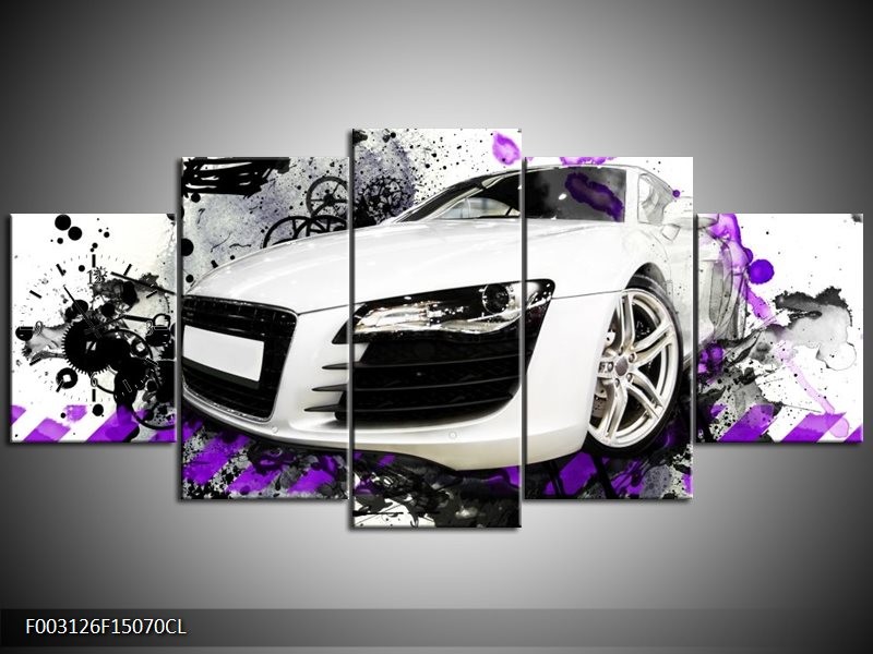 Klok schilderij Audi | Paars, Zwart, Wit | 150x70cm 5Luik