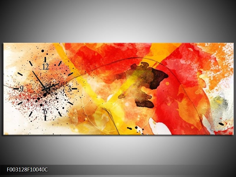 Klok schilderij Abstract | Rood, Geel, Wit | 100x40cm 1Luik