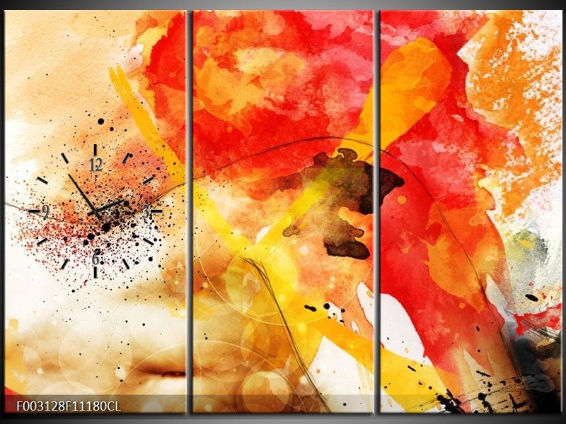 Klok schilderij Abstract | Rood, Geel, Wit | 111x80cm 3Luik