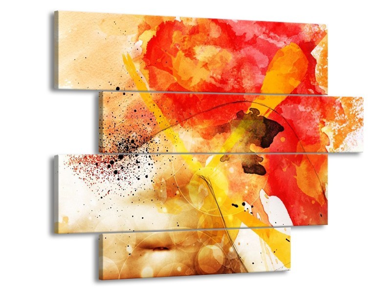Canvas schilderij Abstract | Rood, Geel, Wit | 115x85cm 4Luik
