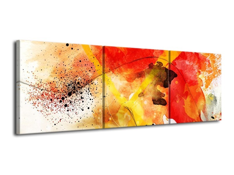 Canvas schilderij Abstract | Rood, Geel, Wit | 120x40cm 3Luik