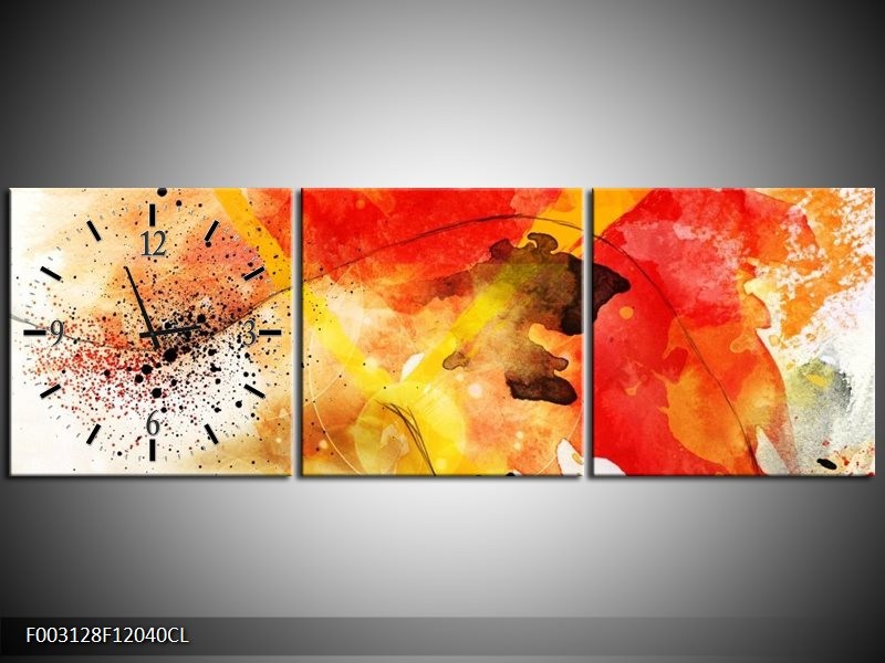 Klok schilderij Abstract | Rood, Geel, Wit | 120x40cm 3Luik