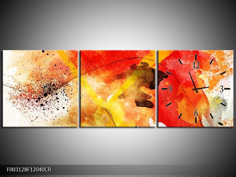 Klok schilderij Abstract | Rood, Geel, Wit | 120x40cm 3Luik