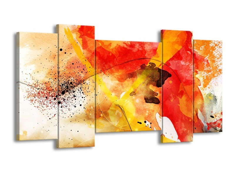 Canvas schilderij Abstract | Rood, Geel, Wit | 120x65 5Luik