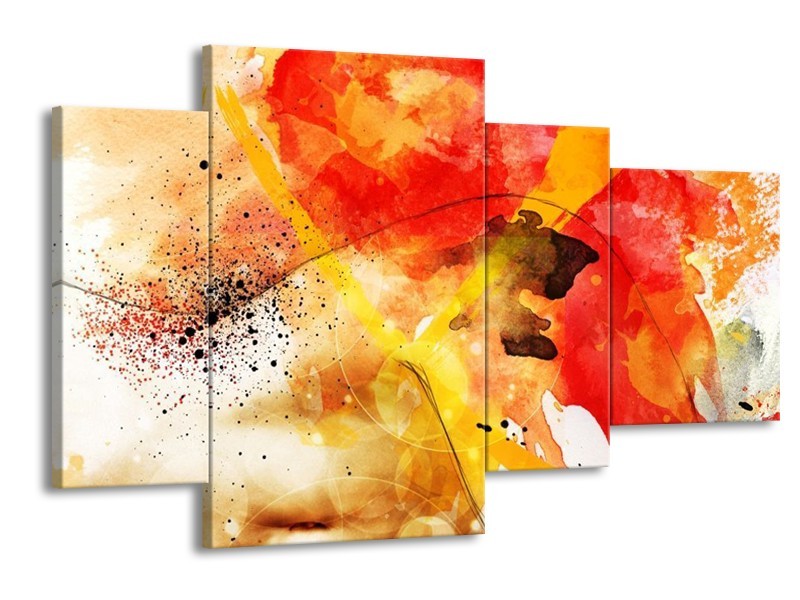 Canvas schilderij Abstract | Rood, Geel, Wit | 120x75cm 4Luik