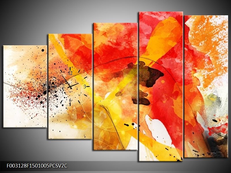 Klok schilderij Abstract | Rood, Geel, Wit | 150x100cm 5Luik