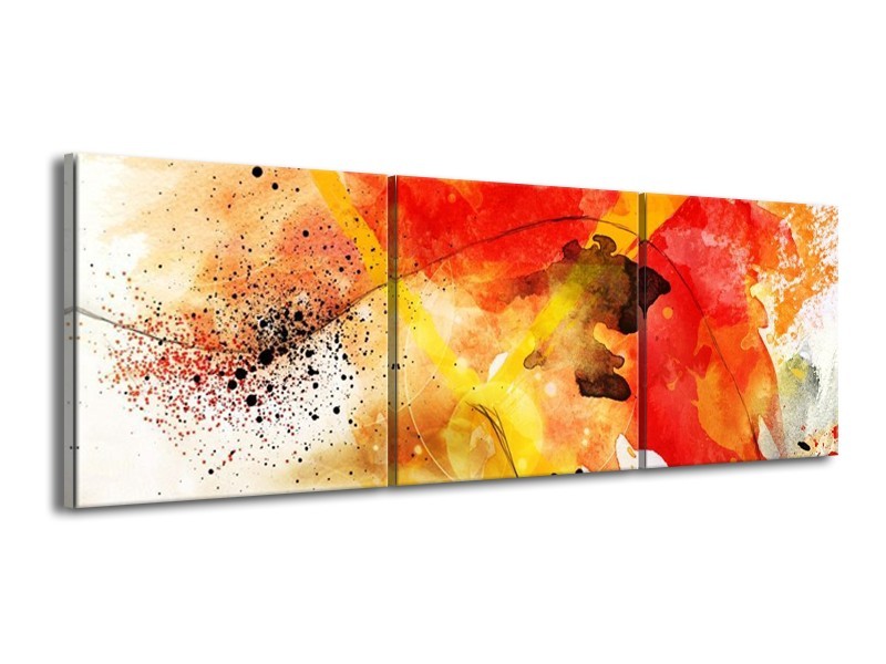 Canvas schilderij Abstract | Rood, Geel, Wit | 150x50cm 3Luik