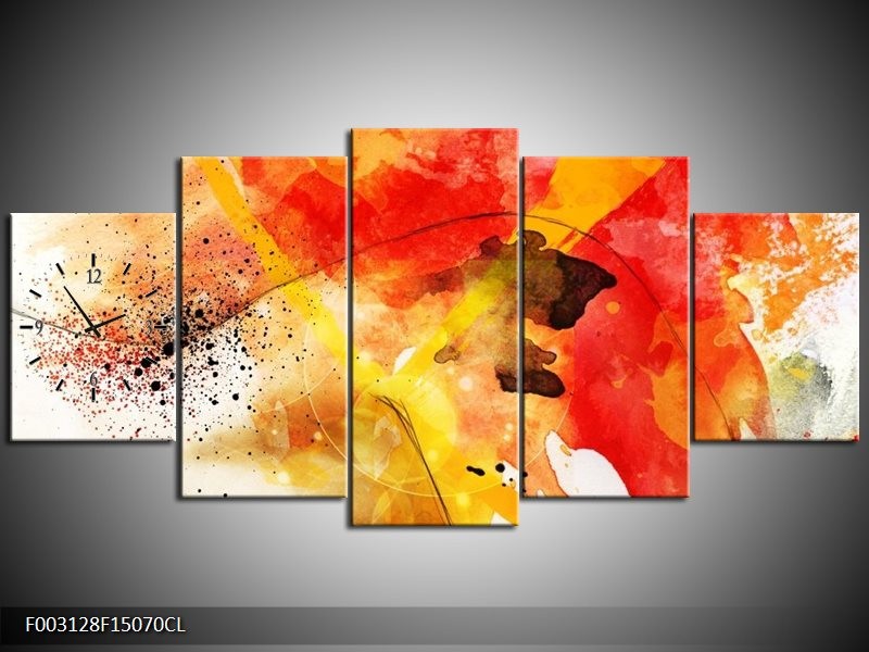 Klok schilderij Abstract | Rood, Geel, Wit | 150x70cm 5Luik