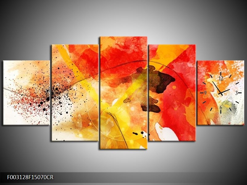 Klok schilderij Abstract | Rood, Geel, Wit | 150x70cm 5Luik