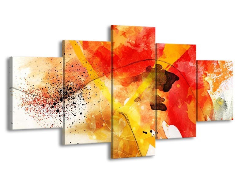 Canvas schilderij Abstract | Rood, Geel, Wit | 150x80cm 5Luik