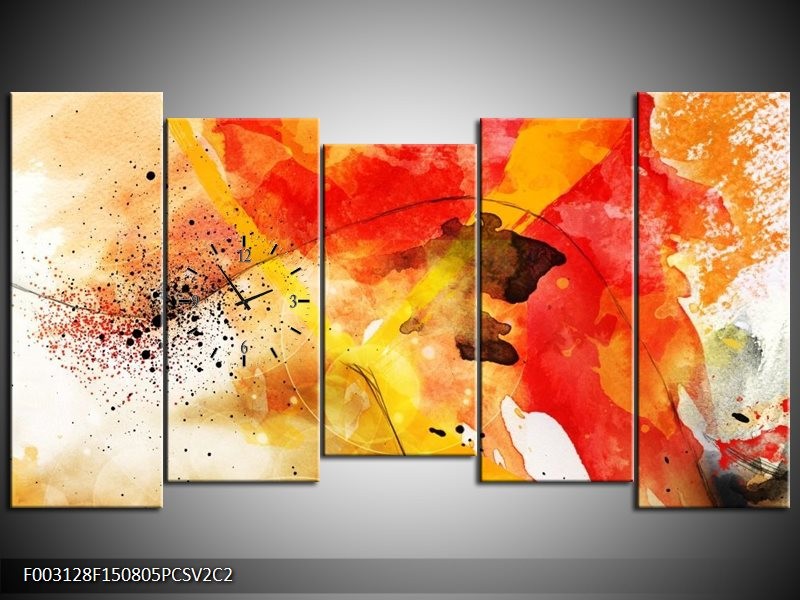 Klok schilderij Abstract | Rood, Geel, Wit | 150x80cm 5Luik