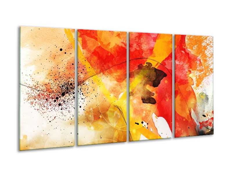 Canvas schilderij Abstract | Rood, Geel, Wit | 160x80cm 4Luik