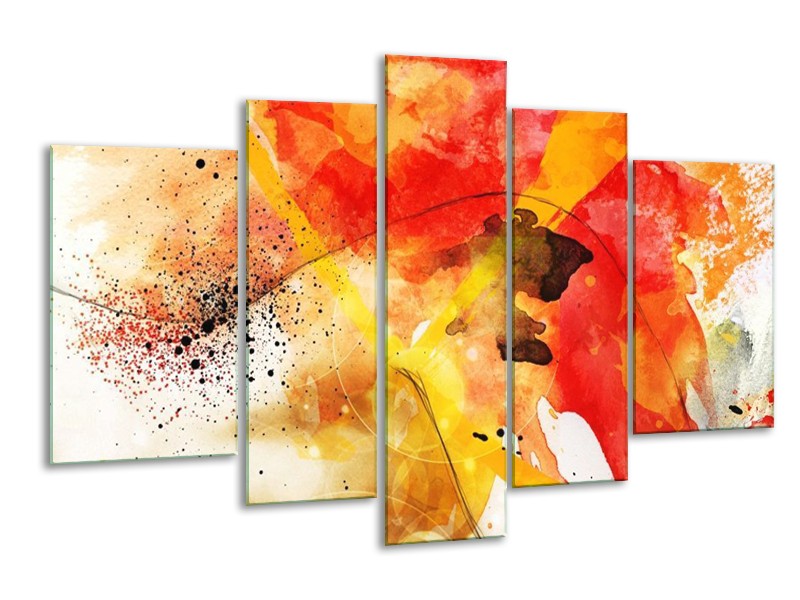 Glas schilderij Abstract | Rood, Geel, Wit | 170x100cm 5Luik