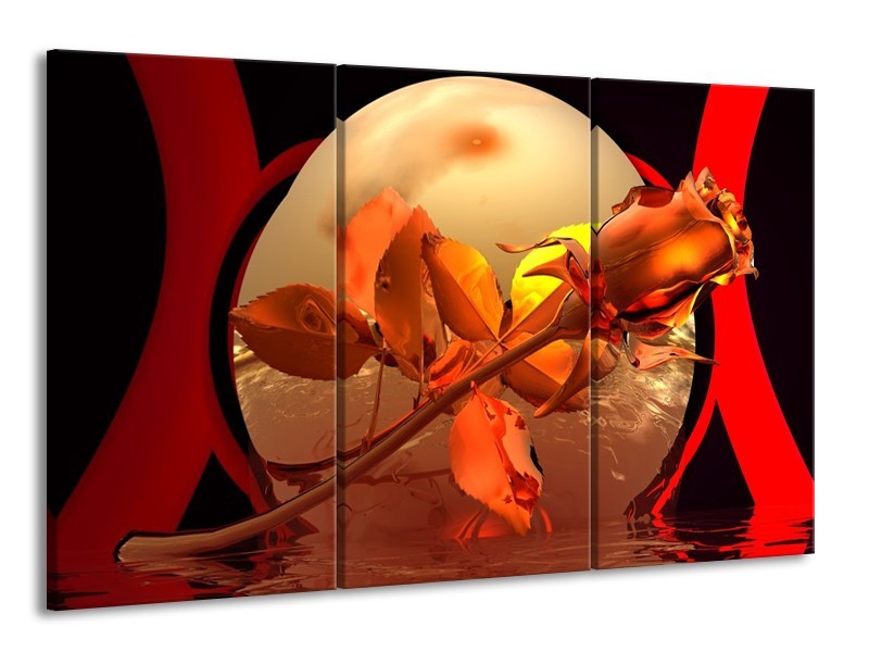 Glas schilderij Roos | Rood, Goud, Geel | 165x100cm 3Luik