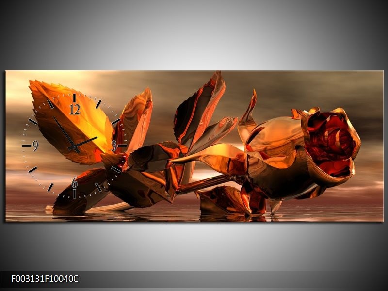 Klok schilderij Roos | Rood, Goud, Geel | 100x40cm 1Luik