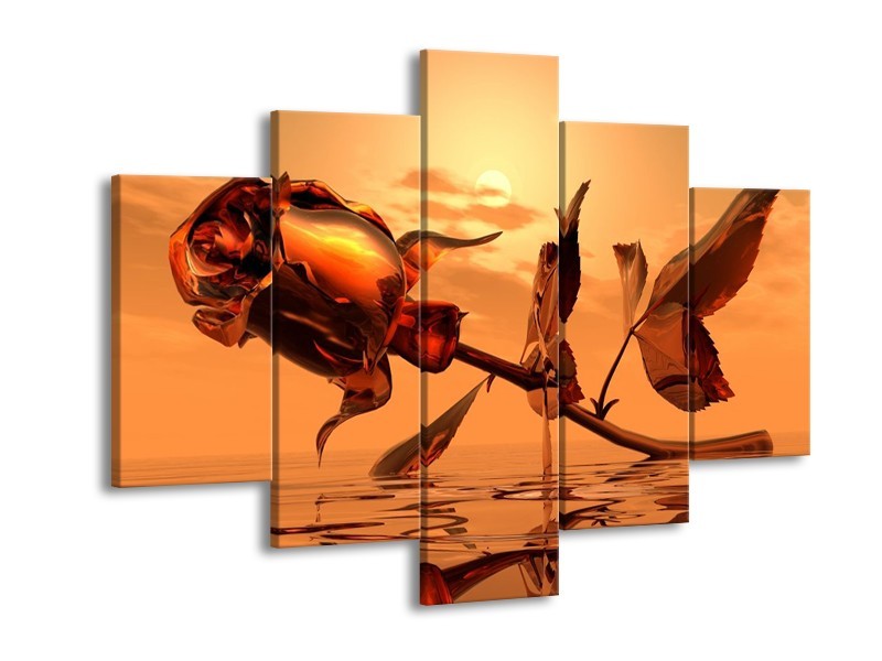 Canvas schilderij Roos | Rood, Goud, Geel | 150x105cm 5Luik