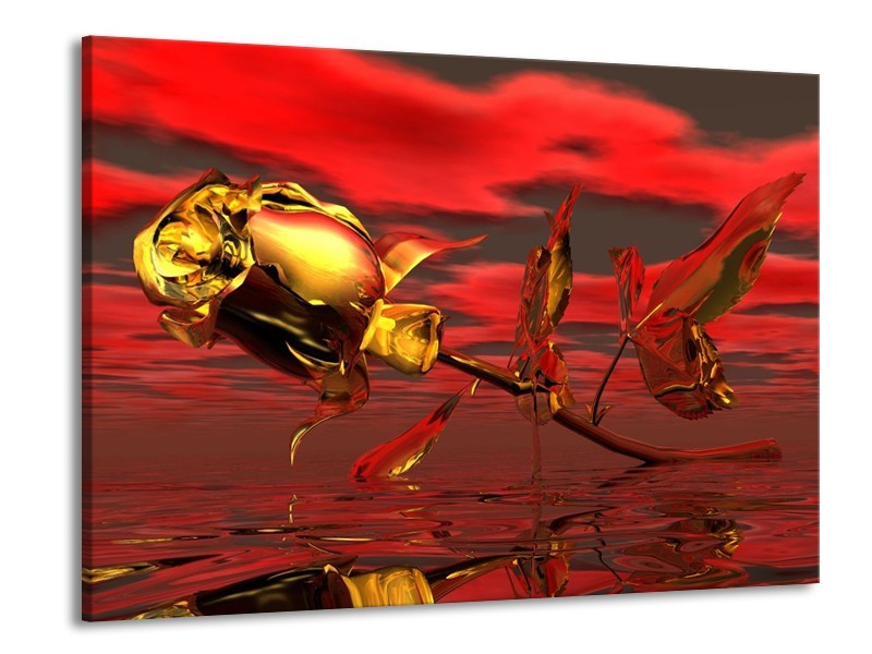 Glas schilderij Roos | Rood, Goud, Geel | 100x70cm 1Luik