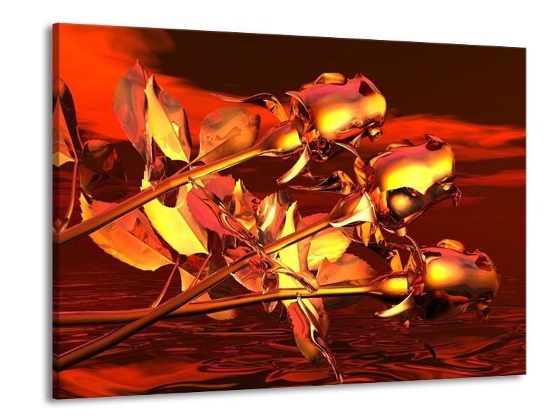 Glas schilderij Roos | Goud, Geel, Rood | 100x70cm 1Luik