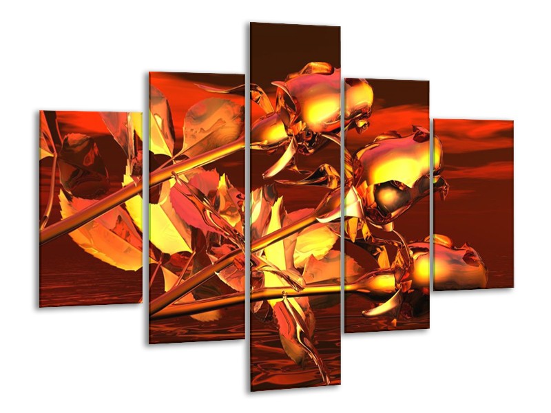 Canvas schilderij Roos | Goud, Geel, Rood | 100x70cm 5Luik