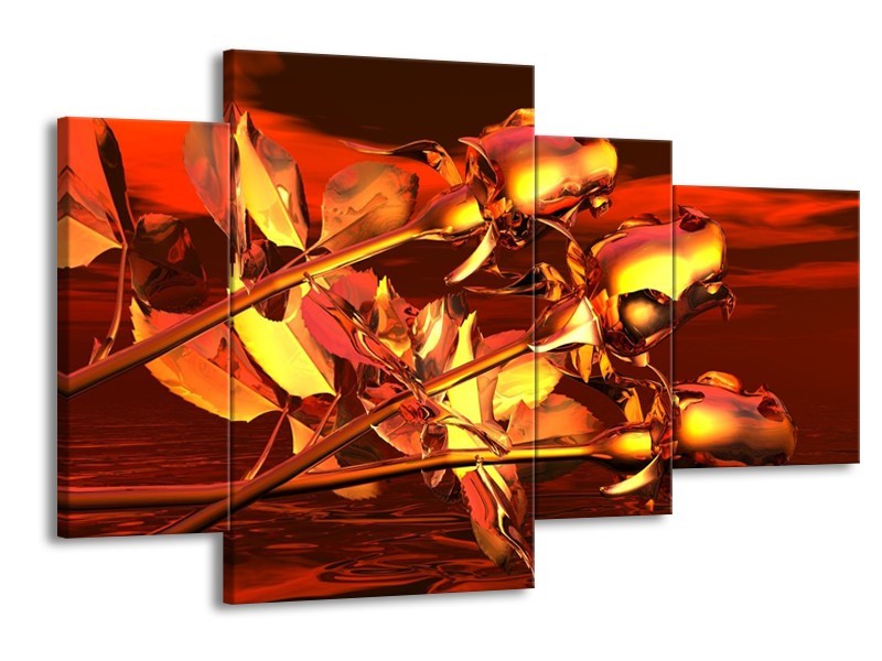 Glas schilderij Roos | Goud, Geel, Rood | 120x75cm 4Luik
