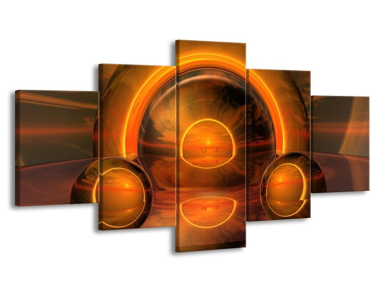 Canvas schilderij Abstract | Oranje, Bruin, Geel | 150x80cm 5Luik