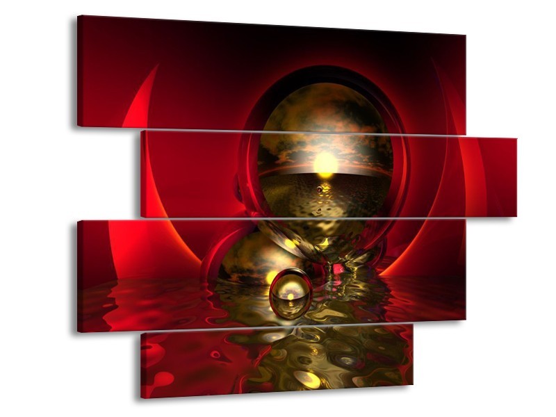 Glas schilderij Abstract | Goud, Rood, Wit | 115x85cm 4Luik