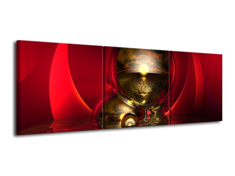 Glas schilderij Abstract | Goud, Rood, Wit | 120x40cm 3Luik