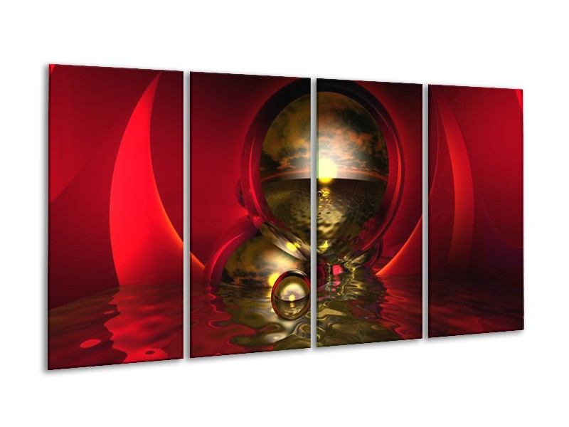 Glas schilderij Abstract | Goud, Rood, Wit | 160x80cm 4Luik