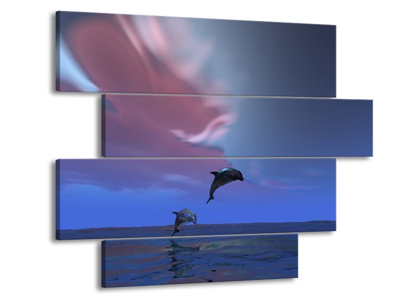 Glas schilderij Dolfijn | Blauw, Paars, Grijs | 115x85cm 4Luik