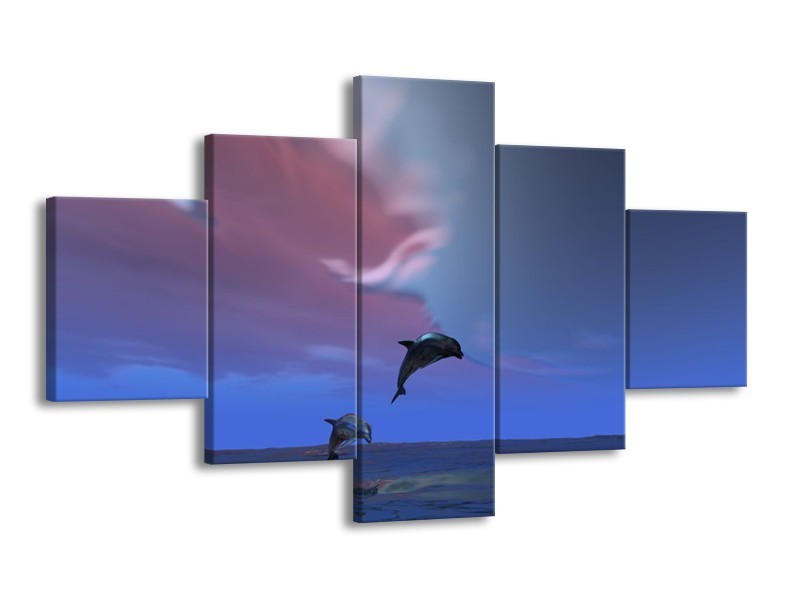 Glas schilderij Dolfijn | Blauw, Paars, Grijs | 125x70cm 5Luik