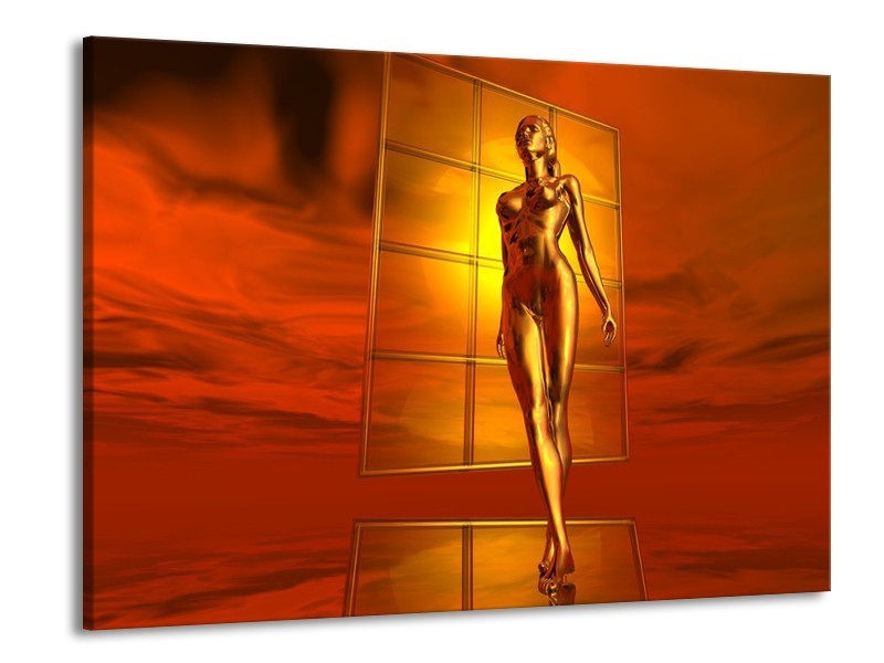 Glas schilderij Abstract | Goud, Rood, Geel | 100x70cm 1Luik