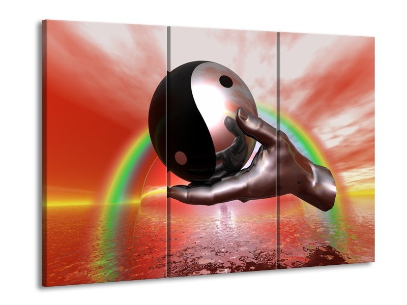 Canvas schilderij Teken | Rood, Zwart, Grijs | 90x60cm 3Luik