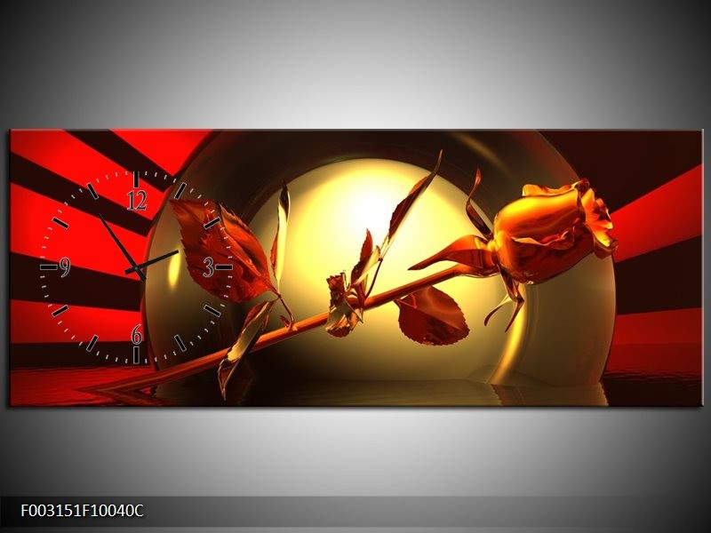 Klok schilderij Roos | Zwart, Goud, Rood | 100x40cm 1Luik