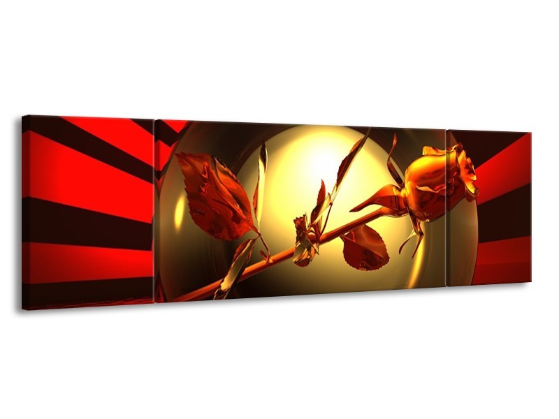 Glas schilderij Roos | Zwart, Goud, Rood | 170x50cm 3Luik