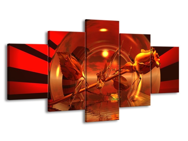 Glas schilderij Roos | Zwart, Goud, Rood | 150x80cm 5Luik