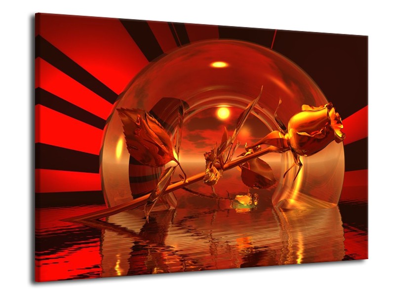 Glas schilderij Roos | Zwart, Goud, Rood | 70x50cm 1Luik