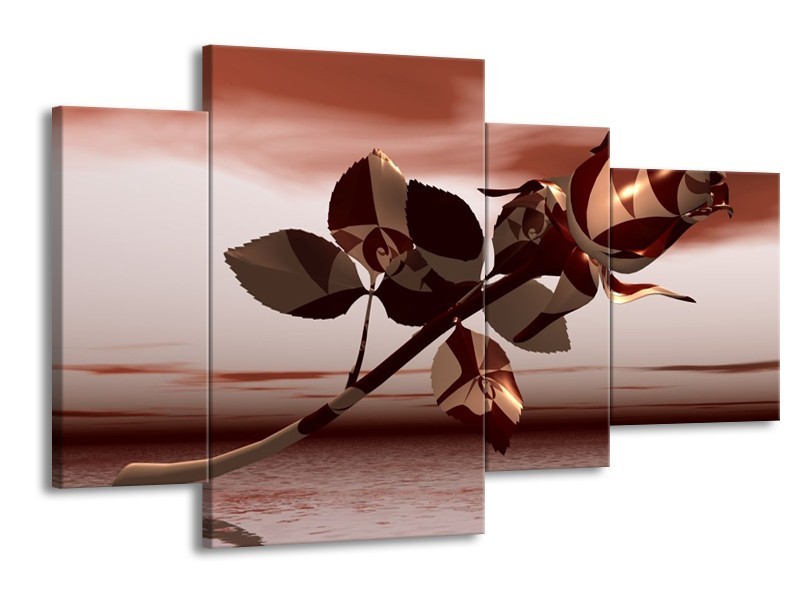 Glas schilderij Roos | Bruin, Wit, Grijs | 120x75cm 4Luik