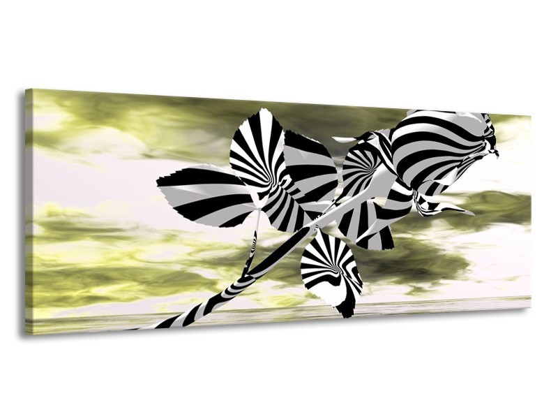 Canvas schilderij Roos | Zwart, Wit, Groen | 145x58cm 1Luik