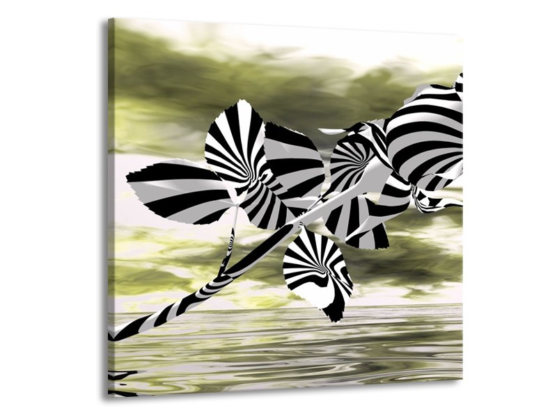 Canvas schilderij Roos | Zwart, Wit, Groen | 50x50cm 1Luik