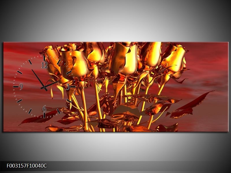 Klok schilderij Roos | Goud, Geel, Rood | 100x40cm 1Luik