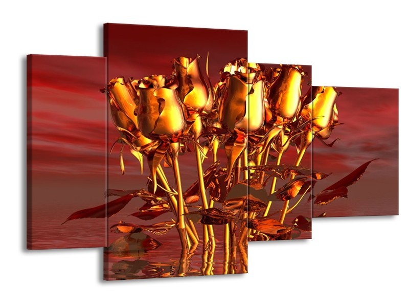 Glas schilderij Roos | Goud, Geel, Rood | 120x75cm 4Luik