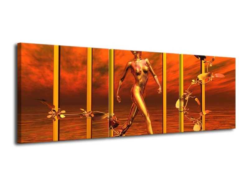 Glas schilderij Abstract | Geel, Goud | 120x40cm 3Luik