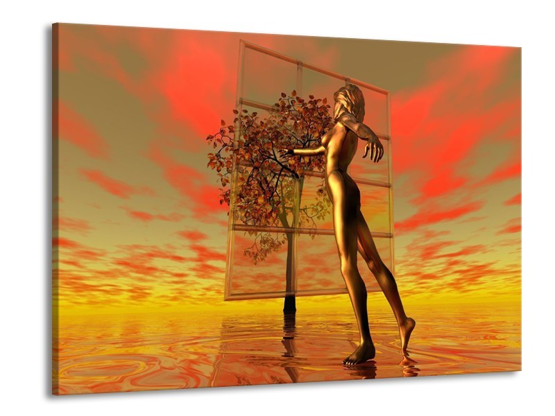 Glas schilderij Abstract | Grijs, Rood, Geel | 100x70cm 1Luik