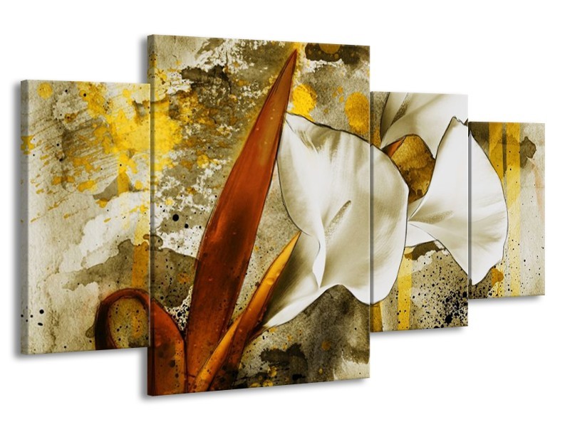 Canvas schilderij Bloem | Wit, Bruin, Geel | 160x90cm 4Luik
