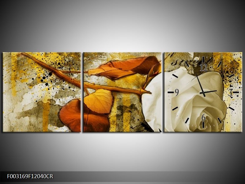 Klok schilderij Roos | Wit, Bruin, Geel | 120x40cm 3Luik