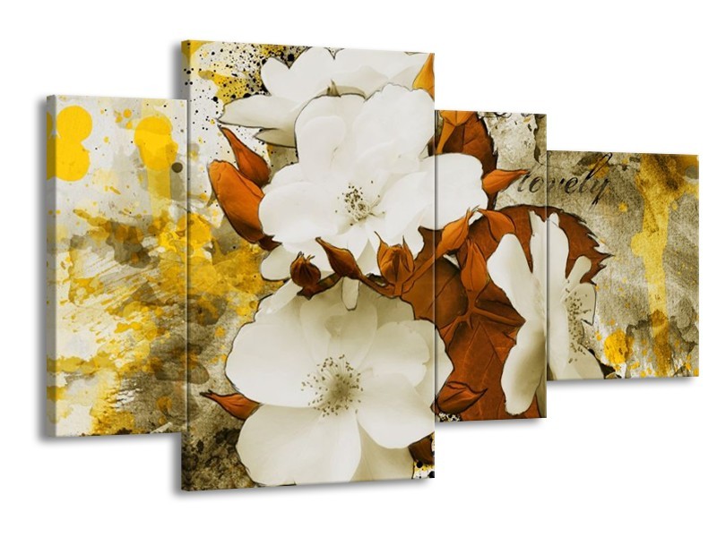 Glas schilderij Bloem | Wit, Bruin, Geel | 120x75cm 4Luik