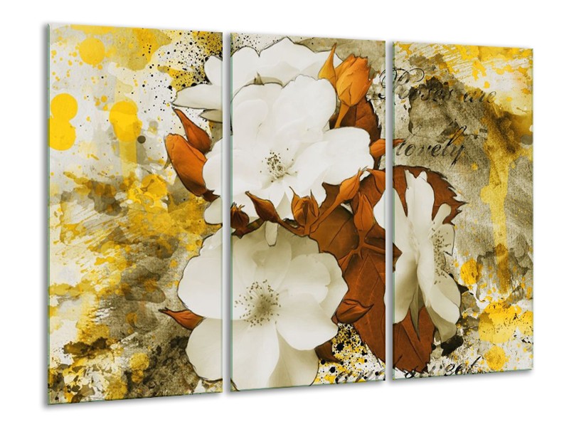 Canvas schilderij Bloem | Wit, Bruin, Geel | 120x80cm 3Luik